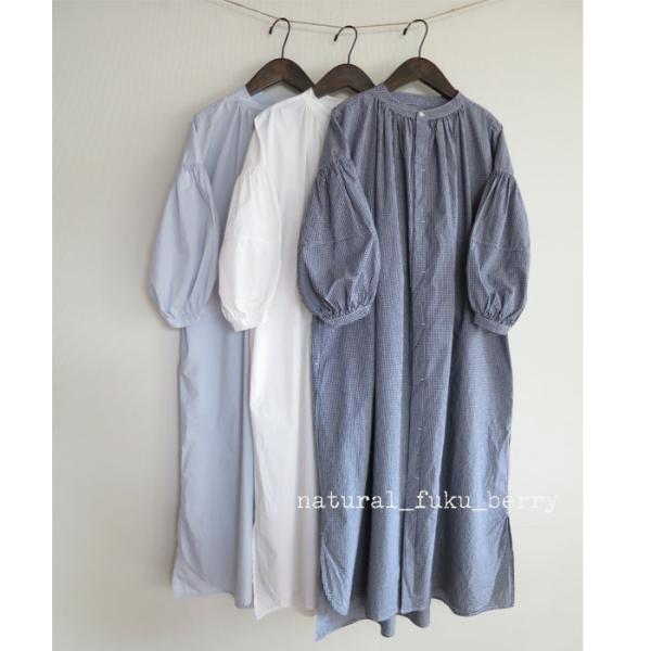 SO　エスオー　バルーン袖　比翼ワンピース　コットン　タイプライター　綿100％　ナチュラル　SB-...