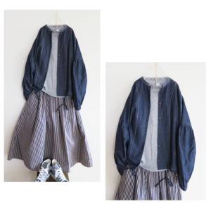 Sloe スロウ 綿麻 デニム ギャザースリー...の詳細画像1