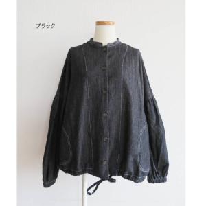 Sloe スロウ 綿麻 デニム ギャザースリー...の詳細画像4