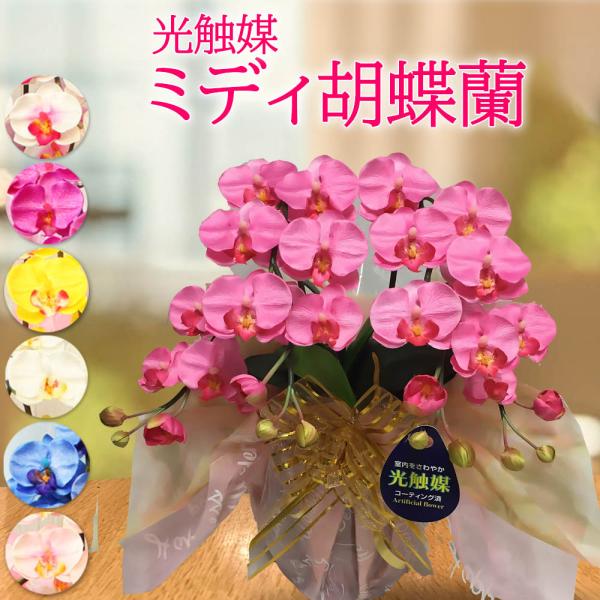 ミディ胡蝶蘭 光触媒 2本立ち 小ぶり 造花 ギフト 誕生日 お供え 仏花 プレゼント 開店祝い 敬...