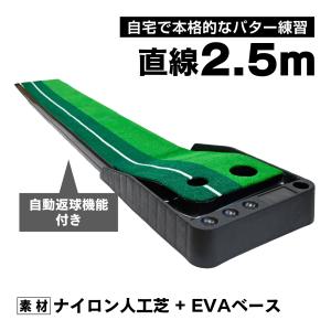 ゴルフ パター 練習 マット 自動返球機能付き ライン付き 2.5m 2ホール 室内用 パターマット ゴルフトレーニング 自宅練習 静音設計 滑り止め付き