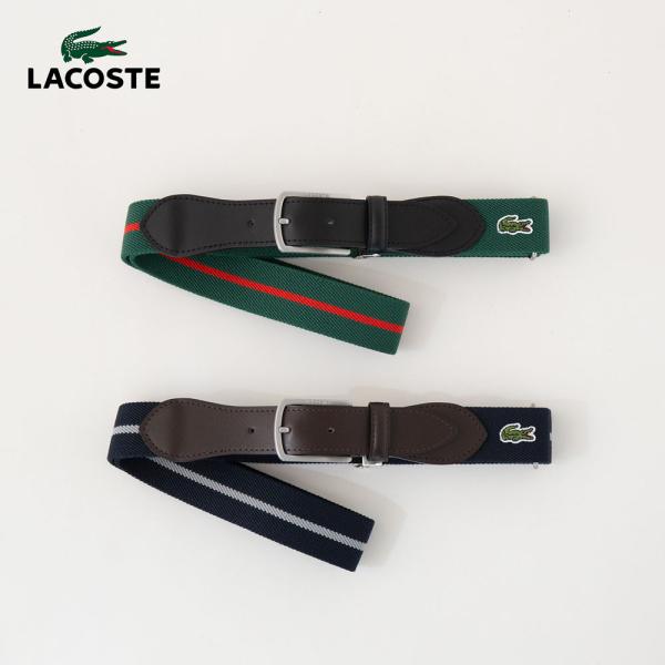 ラコステ LACOSTE クラシック ボーダー テープベルト RC005J 日本製 本革 布 ベルト...