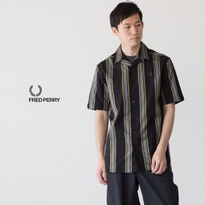 FRED PERRY フレッドペリー 刺繍ロゴ 開襟半袖シャツ M FRED PERRY フレッドペリー リブド ヘム リビアカラー シャツ