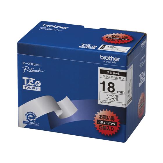 ブラザー ラベルプリンター用ラミネートテープ18mm白 黒文字(5個入) 白 ホワイト ピータッチテ...