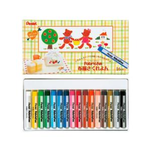 ぺんてる ファブリックファン 布描きくれよん 16色 PTS4-16 １６色セット クレヨン パステル 画材｜ココデカウ