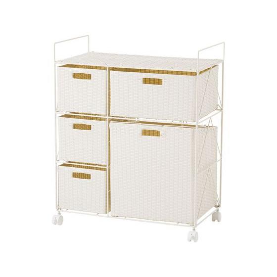 【メーカー直送】萩原 ランドリーワゴン 幅65cm ホワイト RAN-2458WH【代引不可】【お客...