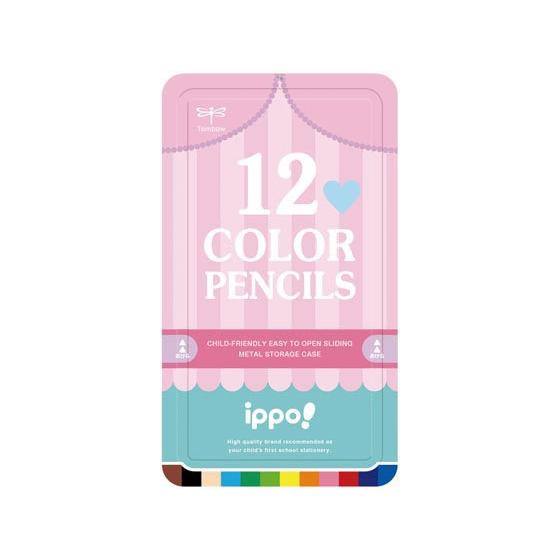 トンボ鉛筆 ippo!スライド缶入色鉛筆12色 プリント Girl 色鉛筆 セット 教材用筆記具