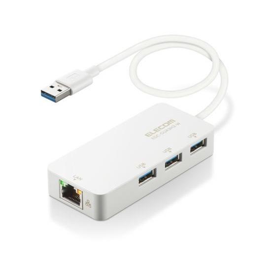 【お取り寄せ】エレコム 有線LANアダプター USBハブ付 EDC-GUA3H2-W