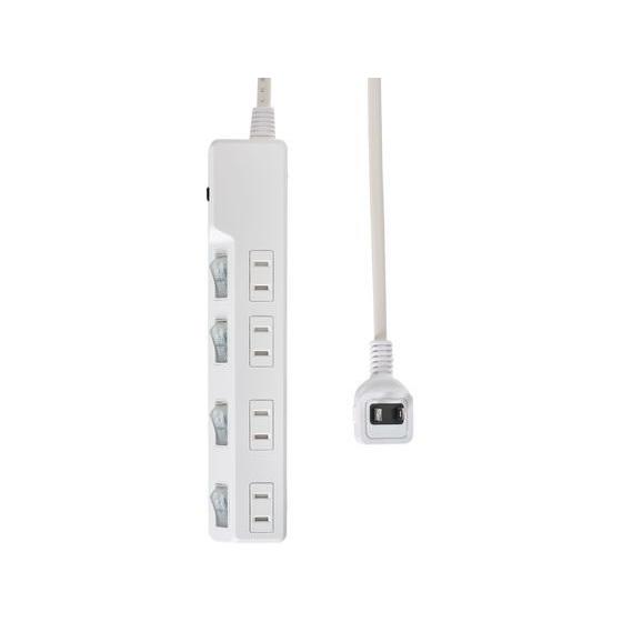 朝日電器 スイッチ付 電源タップ 4個口 3m ブレーカー WLK-R43BW コード付き電源タップ...