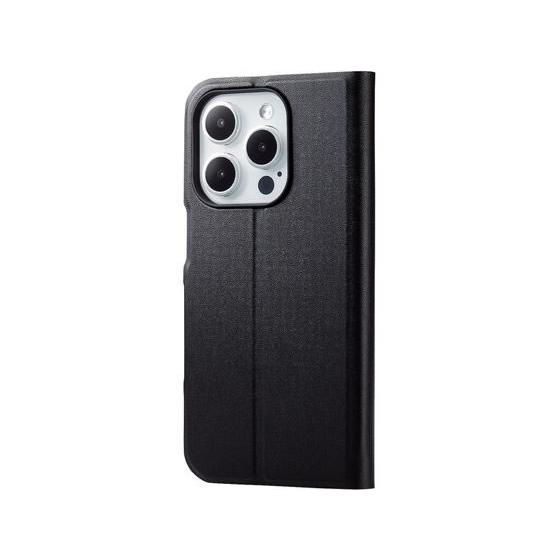 【お取り寄せ】エレコム iPhone15Pro ソフトレザーケース 薄型 手帳型 ブラック スマート...