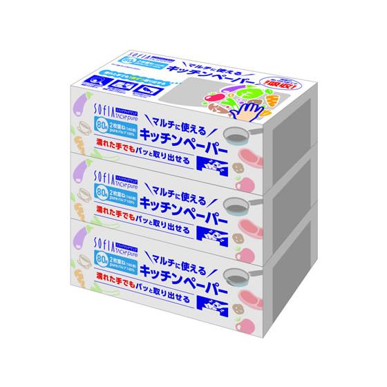 マスコー製紙 ソフィアタッチピュア キッチンペーパー 80組3パック ペーパータイプ キッチンペーパ...