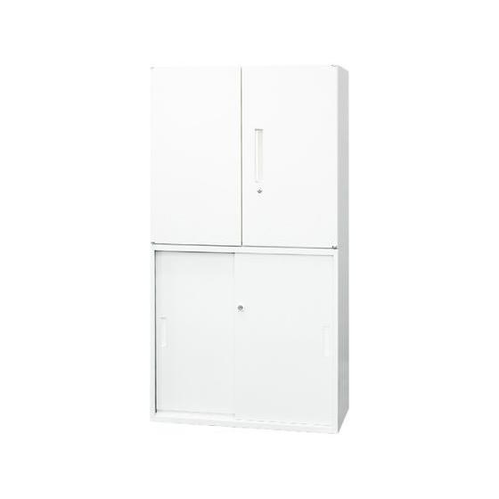 【メーカー直送】Netforce 両開き+引戸書庫 2段 幅800×奥行400 ホワイト【代引不可】...