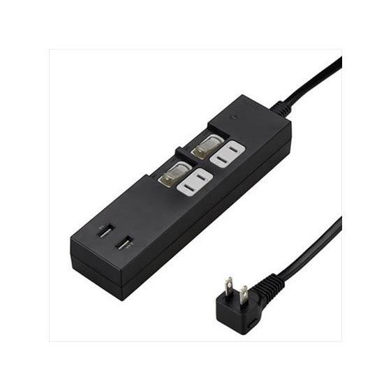【お取り寄せ】ヤザワ 個別スイッチ付タップ(2AC+2USB3.4A) 2m ブラック コード付き電...