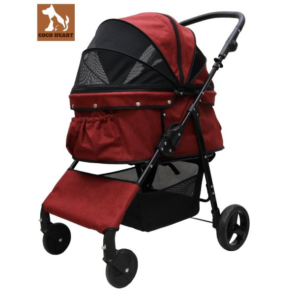 耐荷重30kg！ココハート ４輪ペットカート/ペットバギー 甘えん坊バギーBIG ワイン　中型犬　多...