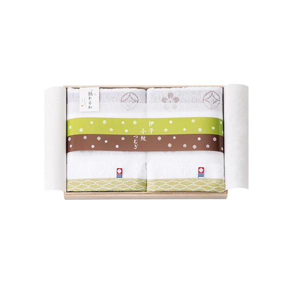 触れる和 伊予小紋つむぎ 木箱入り今治ウォッシュタオル2枚セット  KT-9025