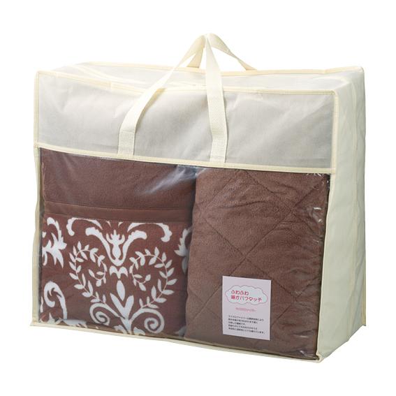 フィルケアわた使用 ふわふわタッチ衿付きわた入り毛布&amp;敷パッド  FWT-1915