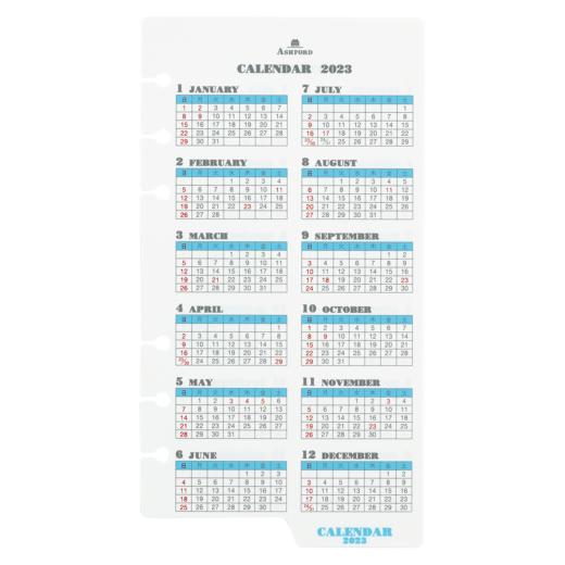 アシュフォード　2023年 バイブルB6サイズ　カレンダーリフター　システム手帳リフィル　0212-...