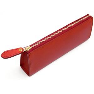 ペンケース 革 名入れ スリップオン Rio&amp;DNLシリーズ レッド Lサイズ ファスナー ペンケー...