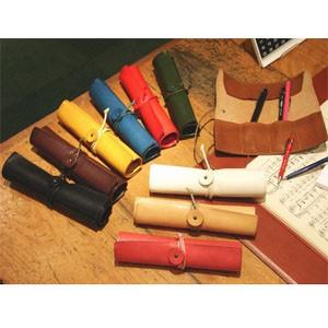 ペンケース 革 名入れ スリップオン Minerva Box MB シリーズ ブルー ロールペンケー...