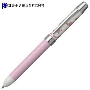 プラチナ万年筆 花柄 シャープペンシル0.5ミリ+低粘度油性ボールペン黒+赤 多機能ペン ピンクロー...