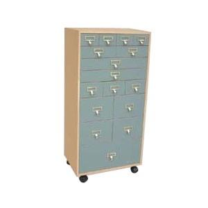 木製 武周木工 16ポケット収納ワゴン ブルーグリーン No. 17