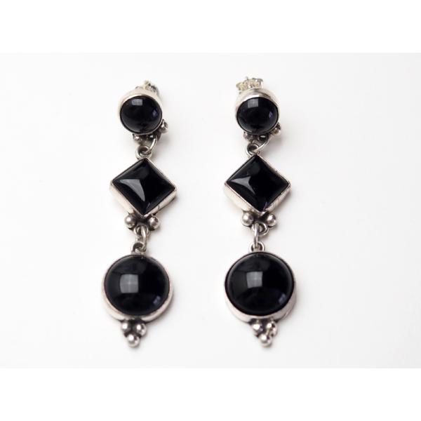 ナバホ　オニキス3連ダングルピアス