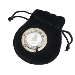 愛猫ハンドバッグハンガー/シルバーキャットシルエット＆名入れ彫刻・巾着付きレターパック