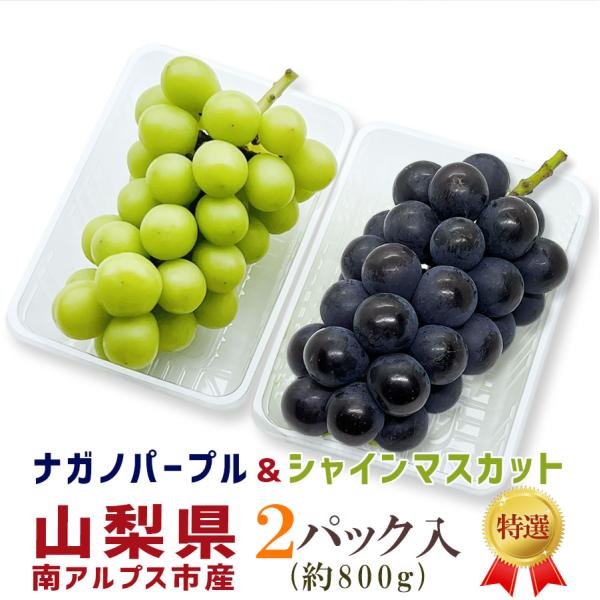 ナガノパープル＆シャインマスカット 山梨県産 2パック入 2色食べ比べ 約800g 南アルプス市産 ...