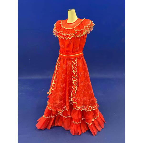 貸衣装処分品 カクテルドレス　赤　白　リボンレース　9号　レトロドレス