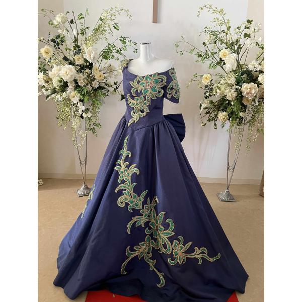 貸衣装処分品 カクテルドレス　13号　アシンメトリー　キミエムラカミ　シャルムドレス　紺