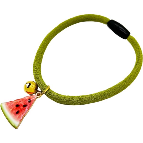 猫 首輪 ちりめん首輪 猫用首輪 和柄 おしゃれ 安全 鈴 付き 日本製 （スイカ）