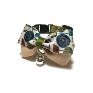 北欧テイスト首輪(3) グリーン 猫 首輪 セーフティバックル 鈴付 ハンドメイド 軽い 調整可能 日本製