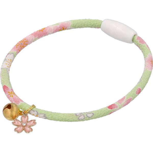 猫 首輪 ちりめん首輪 猫用首輪 和柄 おしゃれ 安全 鈴 付き 日本製 （満開さくら）