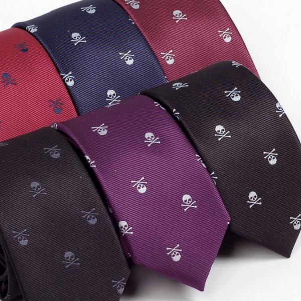 ネクタイ スリム ナロータイ スカル 骸骨 パターン デザイン 黒、ネイビー レッド パープル系の６...
