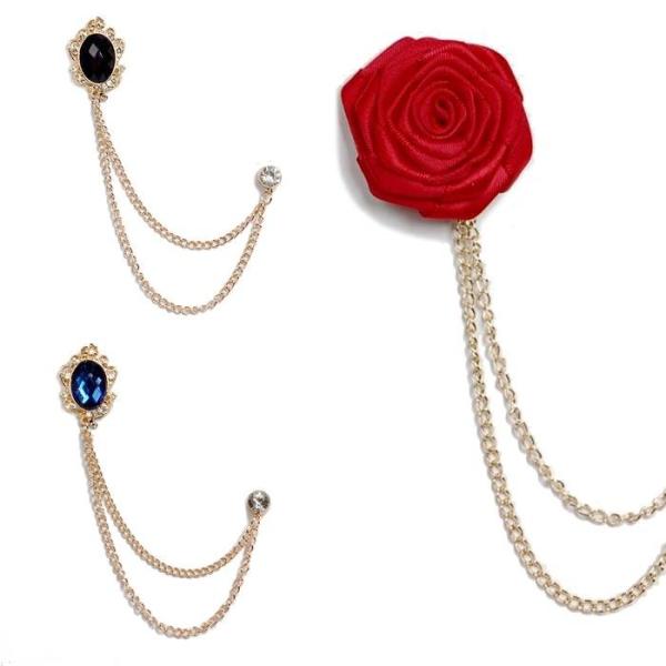 ラペルピン チェーン・ブローチ ラペルチェーン メンズ レディース アクセサリー 飾り ブラック、ブ...