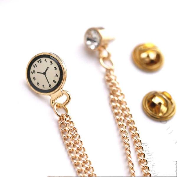 ラペルピン ブローチ ピンバッジ メンズ レディース アクセサリー 飾り 時計モチーフ チェーンブロ...