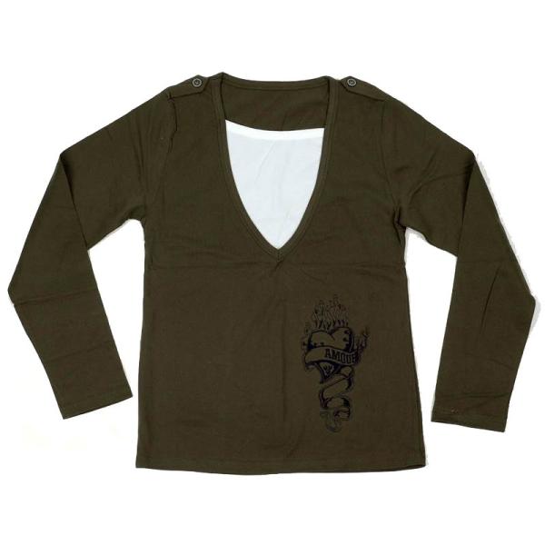 tシャツ 長袖 メンズ レイヤード カーキ メンズファッション トップス Tシャツ・カットソー