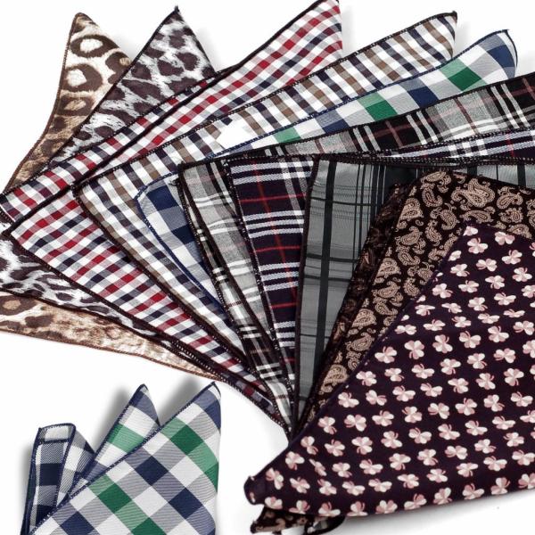 ポケットチーフ ハンカチ ヒョウ柄、チェック柄 ペイズリーなど 10種 一枚でジャケットの胸元が個性...