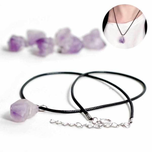 アメジスト 原石 ペンダント ネックレス 男女併用 天然石 ストーン おしゃれ かわいい ワンポイン...