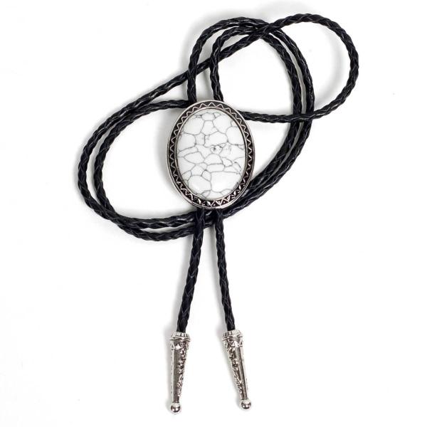 ループタイ ボロタイ ビッグ ナチュラルストーン クラック・ホワイト オーバル ペンダント メンズア...