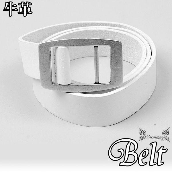 本革 牛革 ベーシック 穴なし 調整自由 シンプル バックル スリム ベルト ホワイト  BLT08