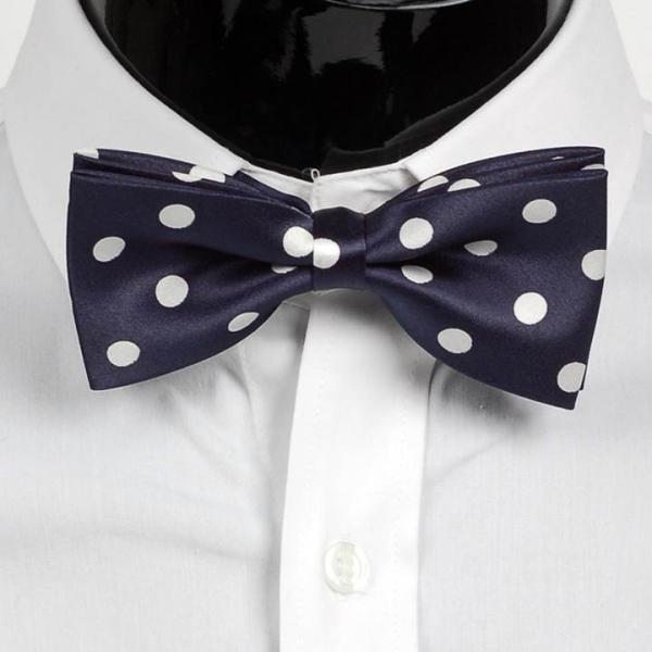 蝶ネクタイ ボウタイ ネイビー ブルー 青 ドット 水玉柄 サテン タッチ バタフライ ネクタイ b...