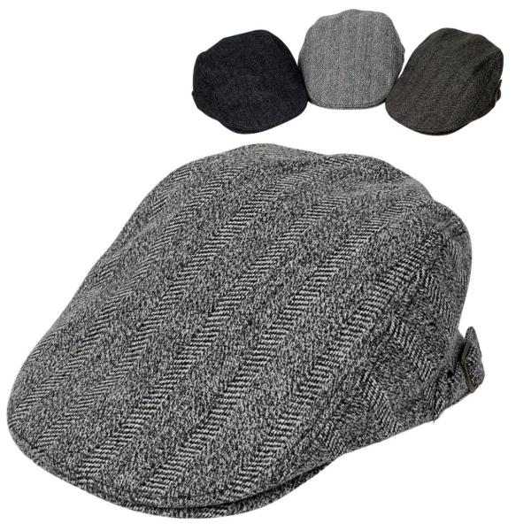 ハンチング帽 ウールジャガードハンチング 帽子 メンズ レディース ヘリンボーン 秋冬 サイドベルト...