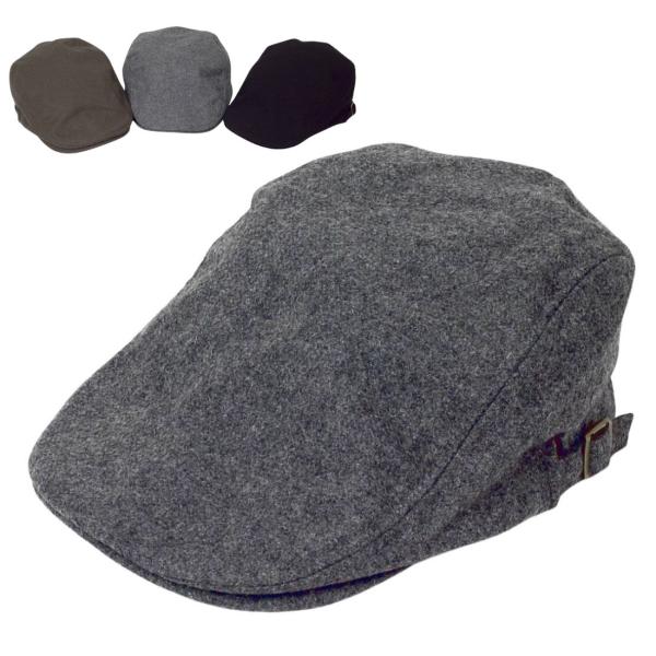 ウール混 メルトン ハンチング メンズ レディース 秋冬 帽子 防寒 チェック柄 裏地 サイズ調整 ...