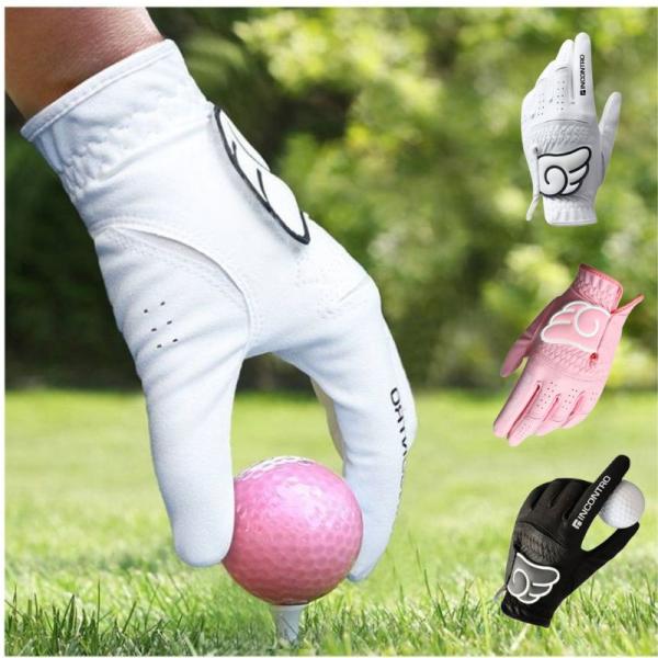 ゴルフ グローブ 手袋 左手 右利き用 かわいい ウィング飾り 水洗い可能 プレミアムマイクロファイ...