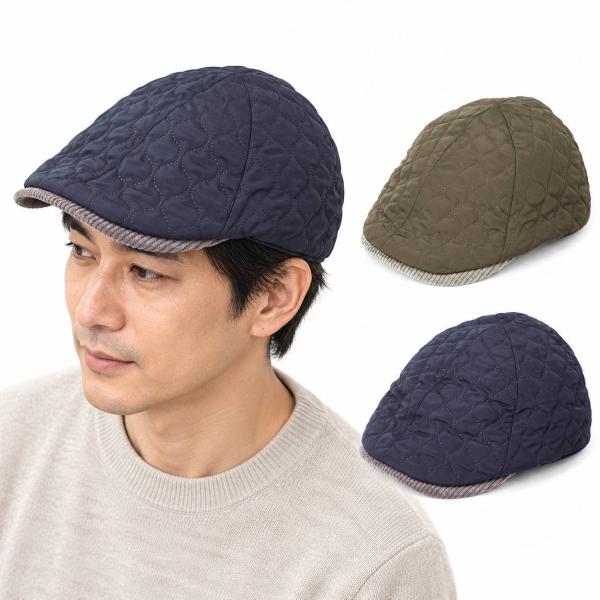 ハンチング メンズ 帽子 秋冬 洗える 暖かい 中綿 キルティング サイズ調整 58cm 軽量 抗菌...
