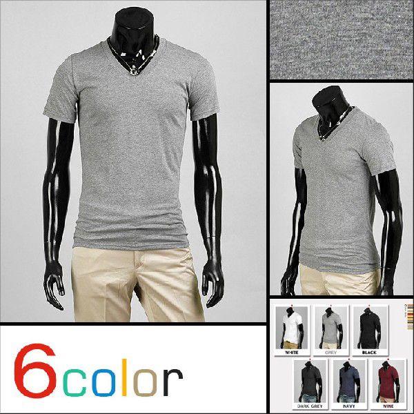 シルエットが素敵なスリムライン・メンズ・Vネック・Tシャツ・カットソー・基本無地 6色 グレー追加 ...