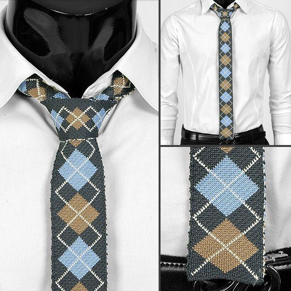 ネクタイ　メンズ　ニット ネクタイ 四角チェック パターン カーキ色 大剣幅5cm nt685