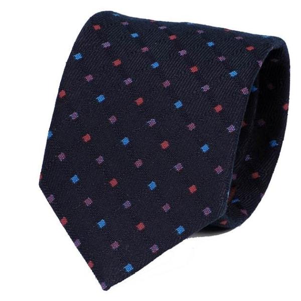 ネクタイ ネイビー 紺 シャドー ライン レッド 赤四角 ドット柄 ウールタッチ 毛織 ネクタイ 大...