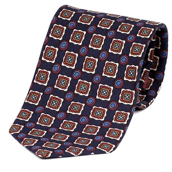 ネクタイ ネイビー 紺色 スクエア サークル 四角 丸 花柄 ソフトな 触り感 ネクタイ 大剣幅 8...